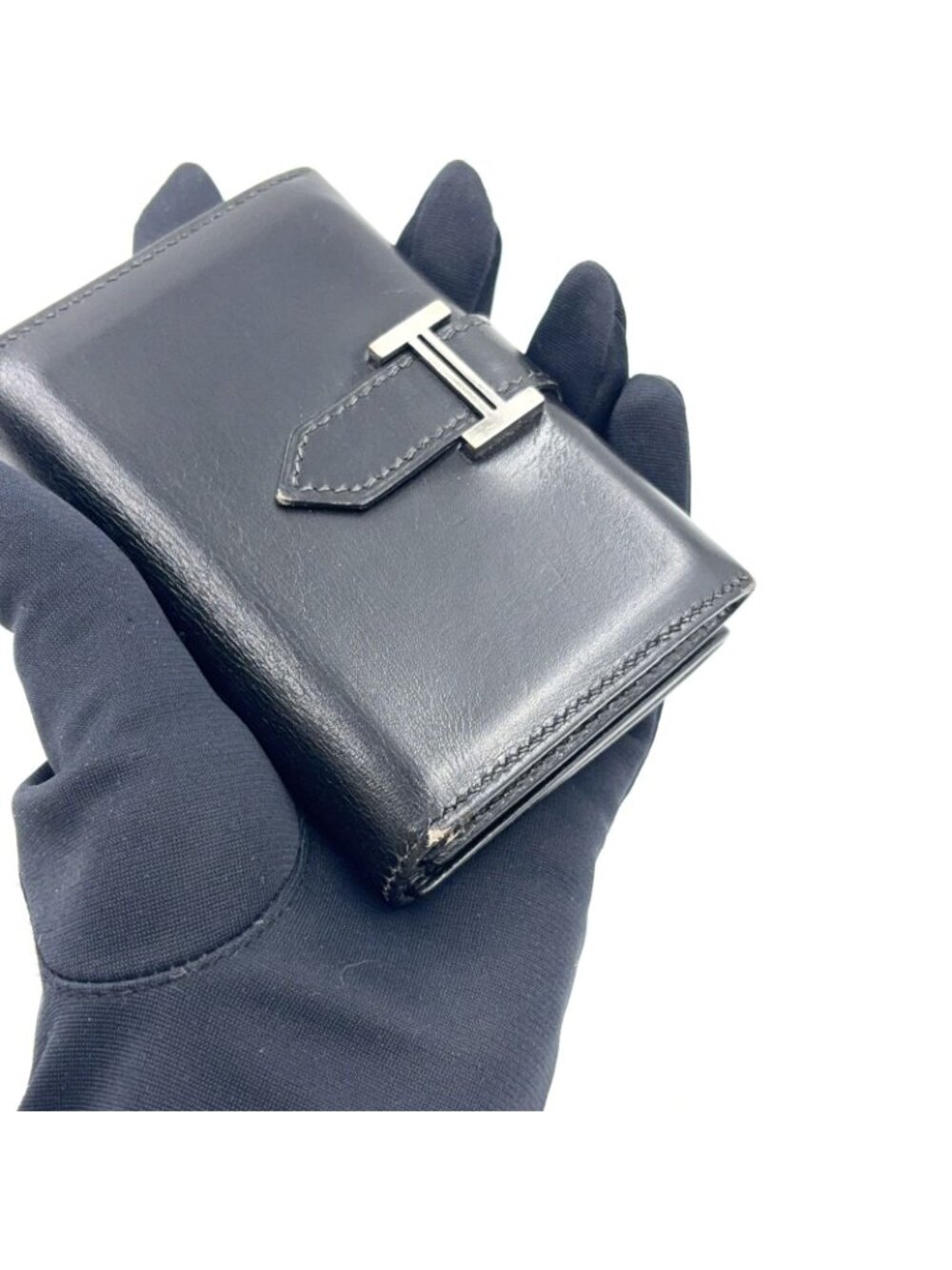 Hermes Bearn Box Calf Black Card Case Silver - Picture 5 of 15